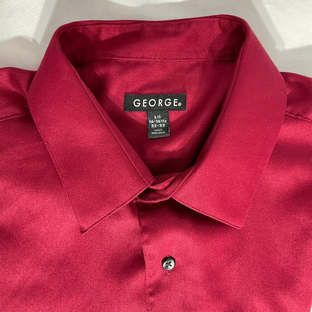 George Sz L Button Down Long Sleeve Shirt Mensz Red Cinnabar 11G3000 32-33